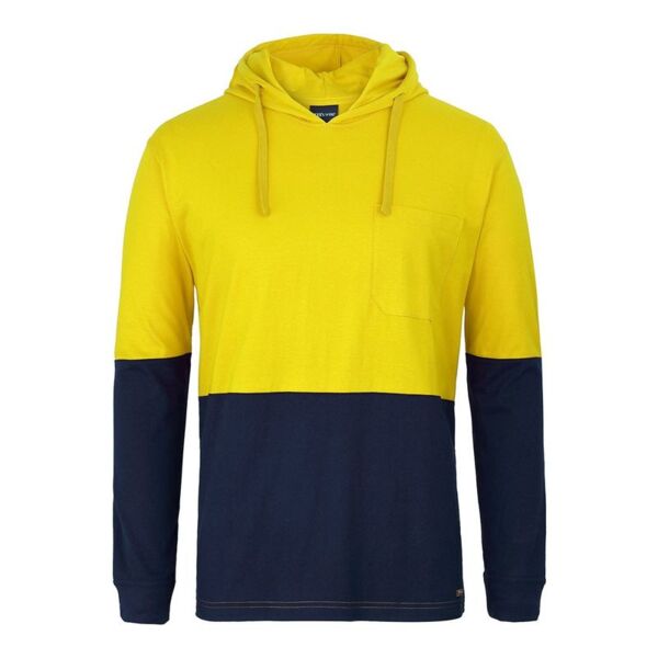 Mens Hi Vis Long Sleeve Cotton Tee with Hood Thumbnail
