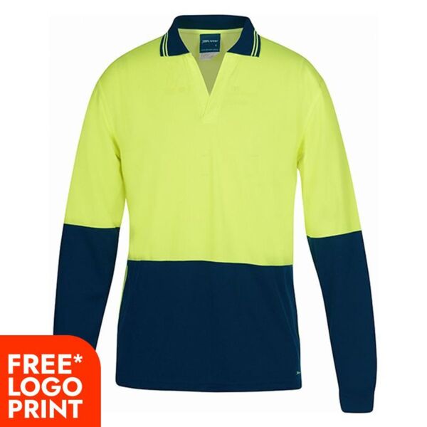 Mens Hi Vis Long Sleeve Non Button Polo Thumbnail
