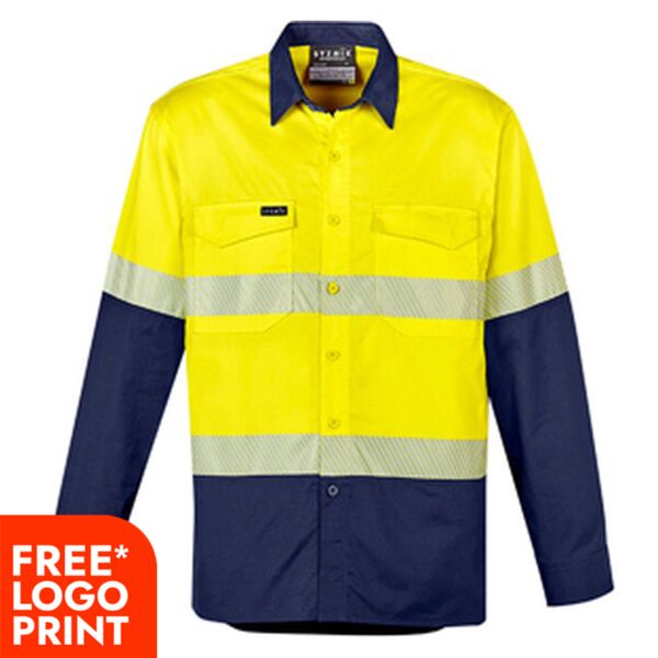 Mens Rugged Cooling Hi Vis Segmented Tape Long Sleeve Shirt Thumbnail