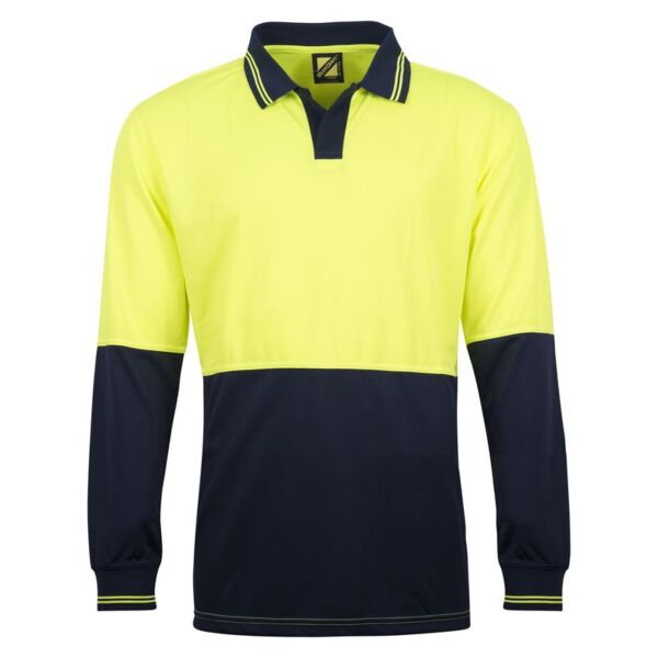Mens Hi Vis Two Tone Food Industry Long Sleeve Micromesh Polo With No Pocket Or Buttons Thumbnail